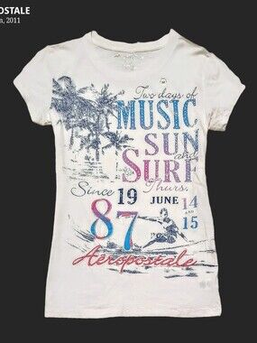 Aeropostale Music Surf Festival Palms Rhinestone Women Tee Tshirt Medium Vintage
